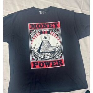 2Monkeys Money Power Graphic Print Black Cotton Short Sleeve T-Shirt‎ 3XL
